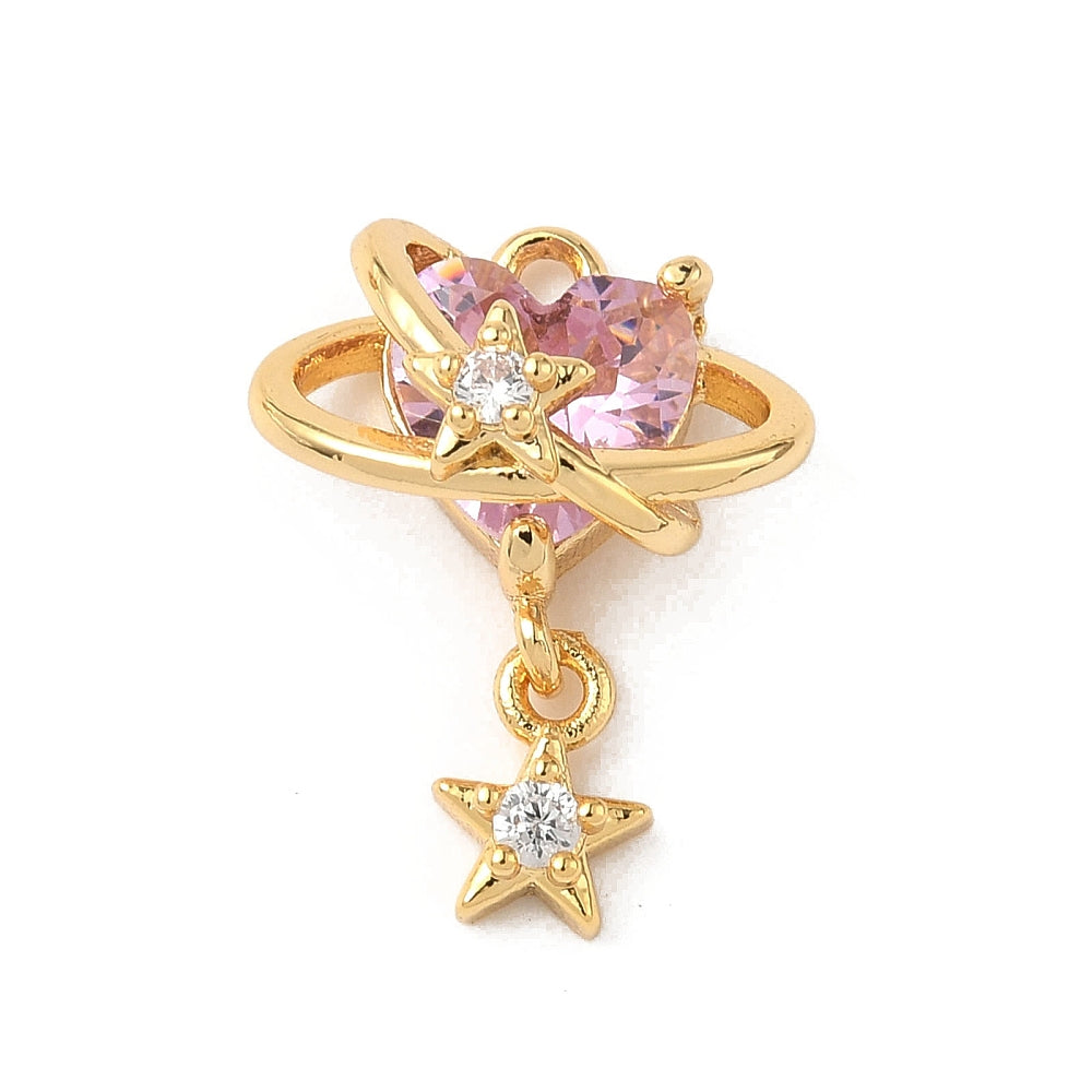 Good Day, Darling pink heart planet gold-tone charm featuring a faceted pink heart and a dangling star.