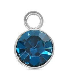 Silver December birthstone charm featuring a round, faceted blue crystal in a silver-tone bezel setting.