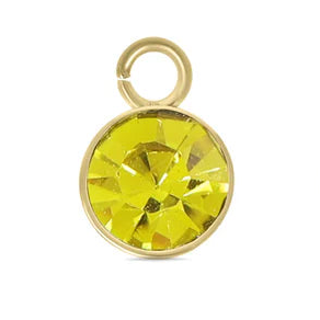 Round gold-tone charm featuring a faceted yellow November birthstone crystal, suspended from a small jump ring.