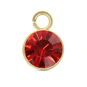 Round July birthstone charm featuring a faceted red crystal in a gold-tone bezel setting with a top jump ring.