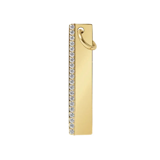 Polished gold-tone charm in a vertical bar shape, featuring a row of clear cubic zirconia stones along one side.