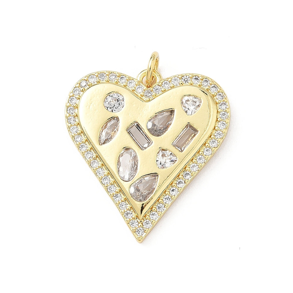 Gold bezel heart charm featuring a crystal-lined border and multi-shaped bezel-set clear stones.