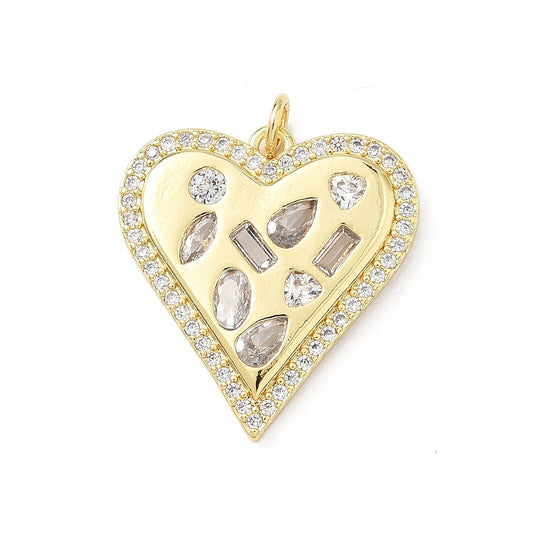 Gold bezel heart charm featuring a crystal-lined border and multi-shaped bezel-set clear stones.