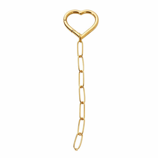 Gold paperclip keychain featuring a heart-shaped carabiner clasp and a short, dangling gold-tone link chain.