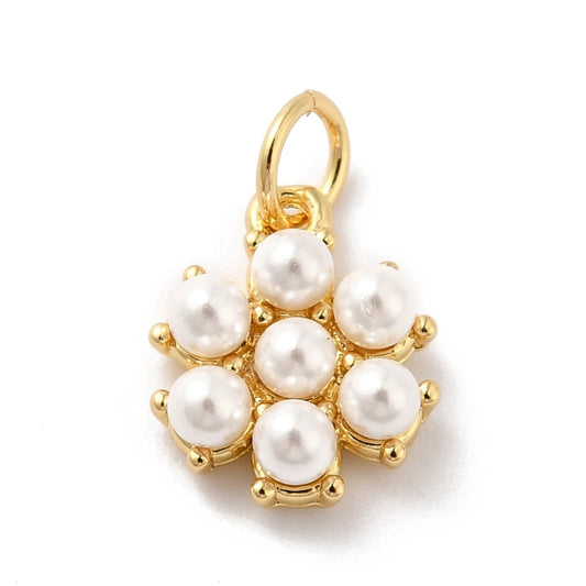 Gold-tone Pearl Daisy charm featuring white pearls arranged in a flower motif with a top attachment ring.