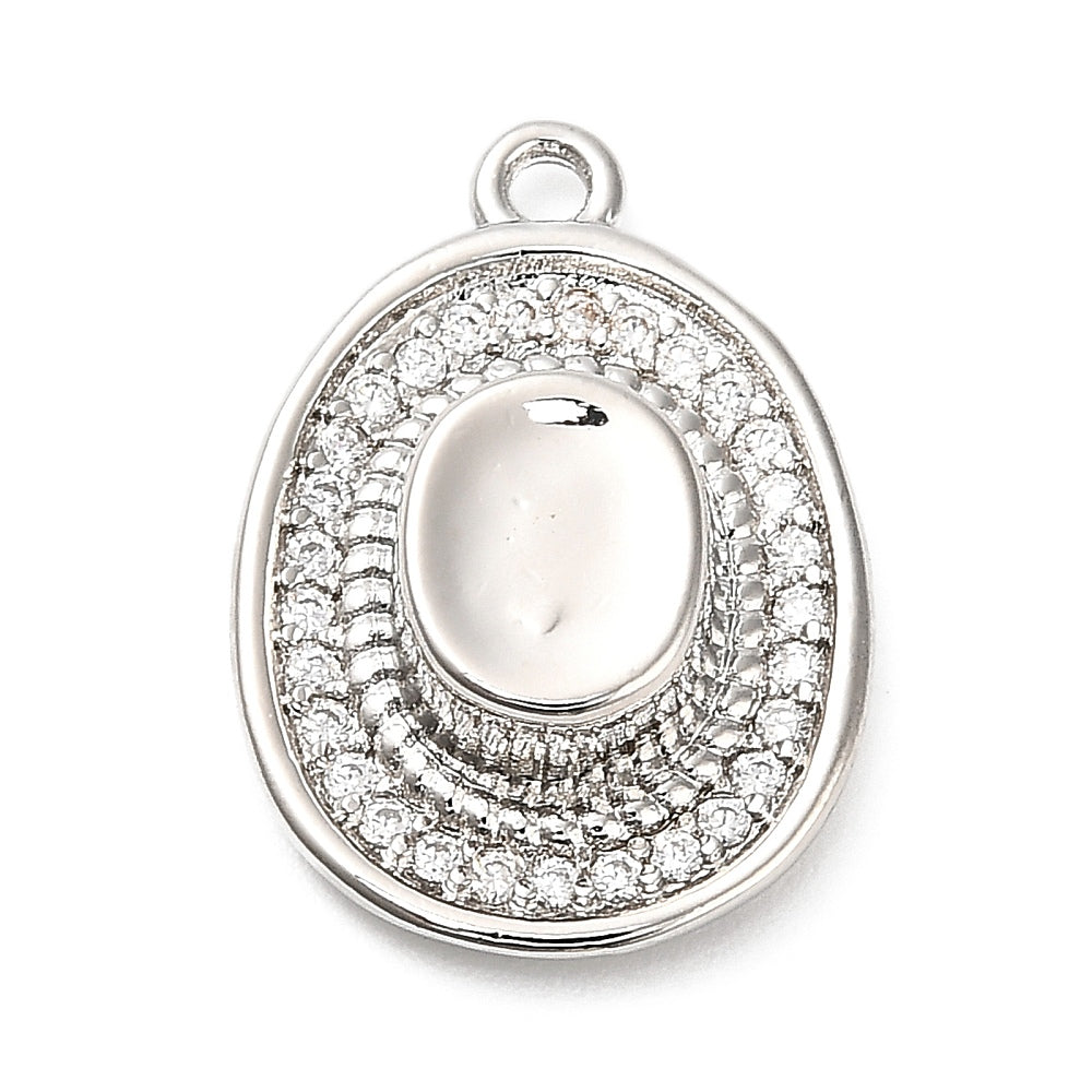 Silver cowgirl hat charm featuring a smooth silver-tone crown, a crystal-embellished brim, and a top loop.