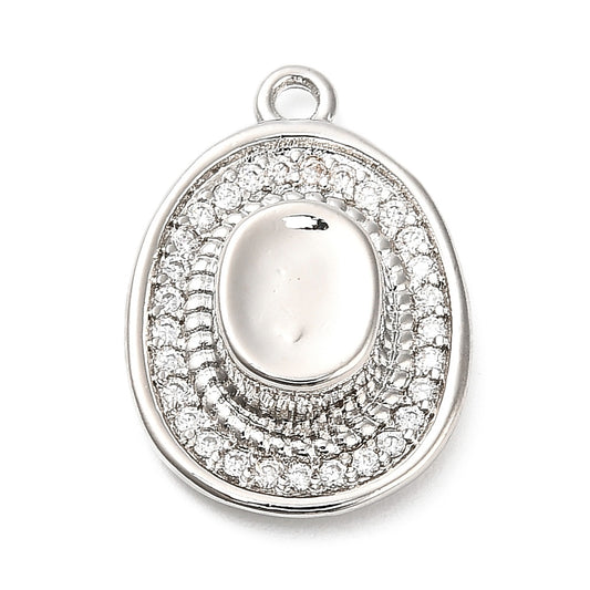 Silver cowgirl hat charm featuring a smooth silver-tone crown, a crystal-embellished brim, and a top loop.