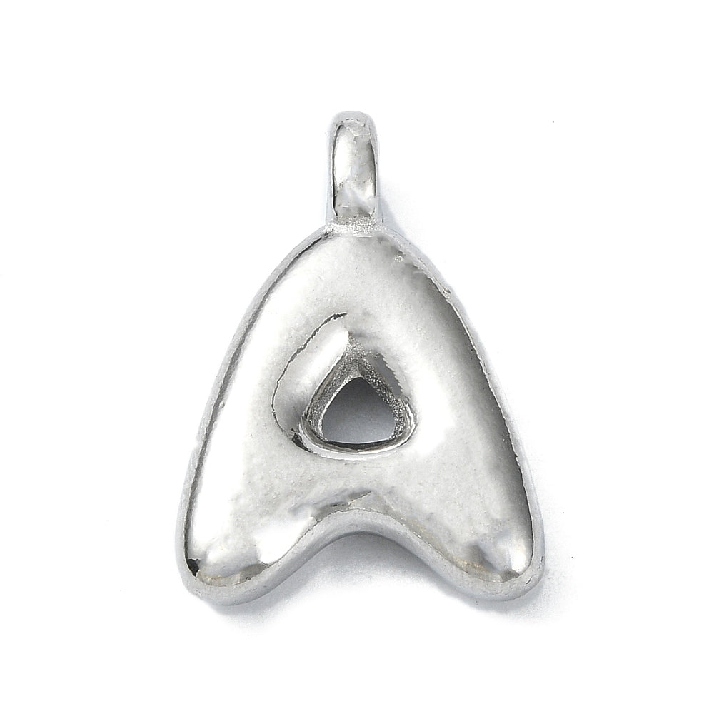 Silver bubble initial charm in the letter A with a puffy, rounded silhouette and a top hanging loop.