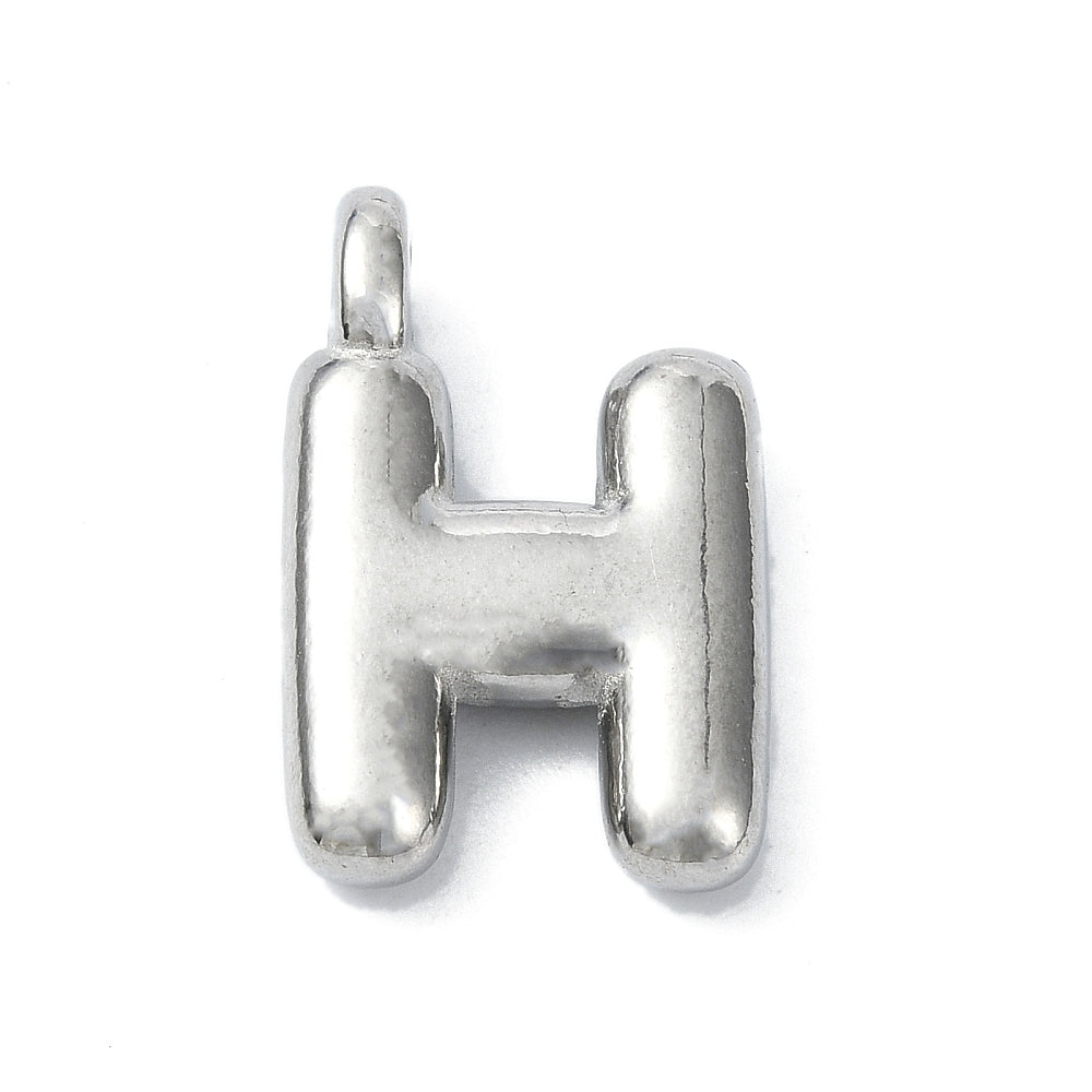 Silver-tone bubble H initial charm with a rounded, puffy silhouette and a top loop on a white background.
