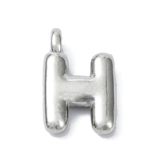 Silver-tone bubble H initial charm with a rounded, puffy silhouette and a top loop on a white background.