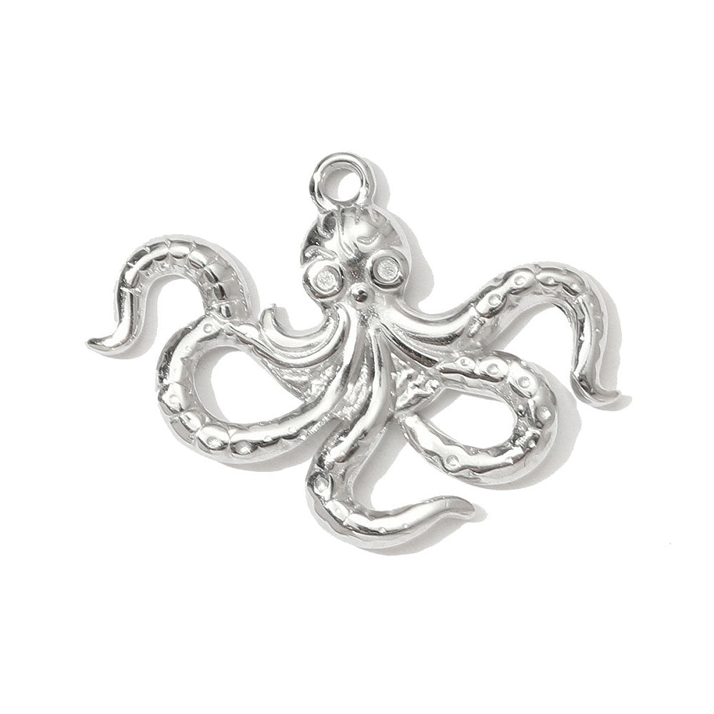 Silver octopus charm with detailed textured tentacles and a top attachment loop.