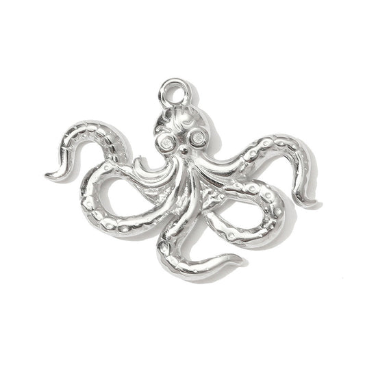 Silver octopus charm with detailed textured tentacles and a top attachment loop.
